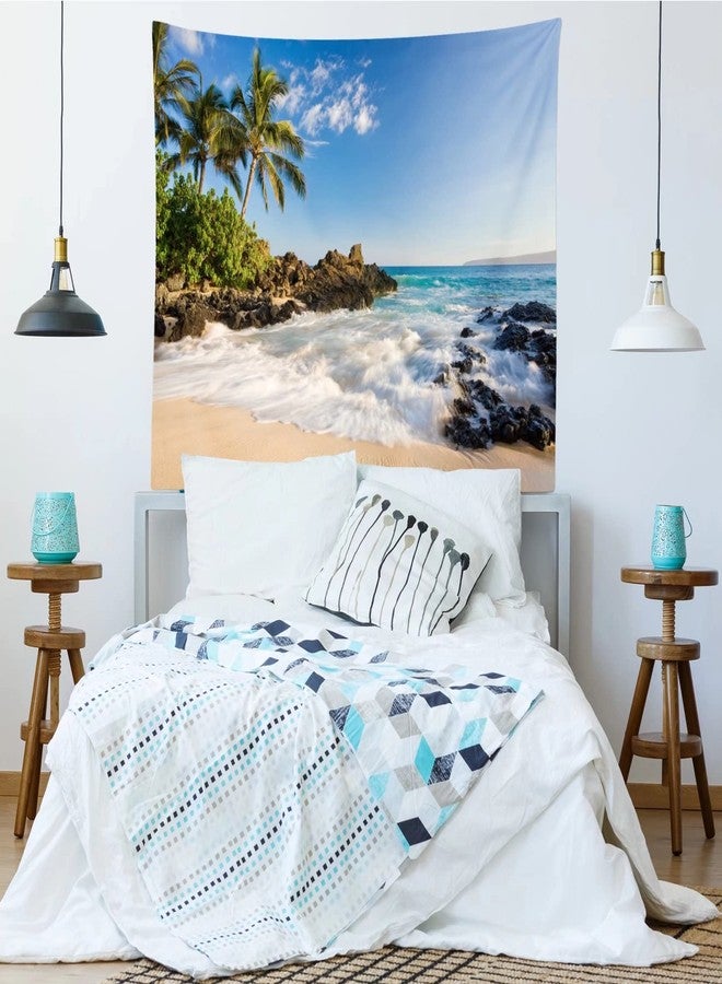 Loccor Beach Tapestry 80x60 inch Sandy Beach Shore Waves Palm Trees Rocks Island Tapestry Wall Hanging Tropical Hawaii Wall Art Decor for Living Room Bedroom Dorm Home Decorations - Image 4