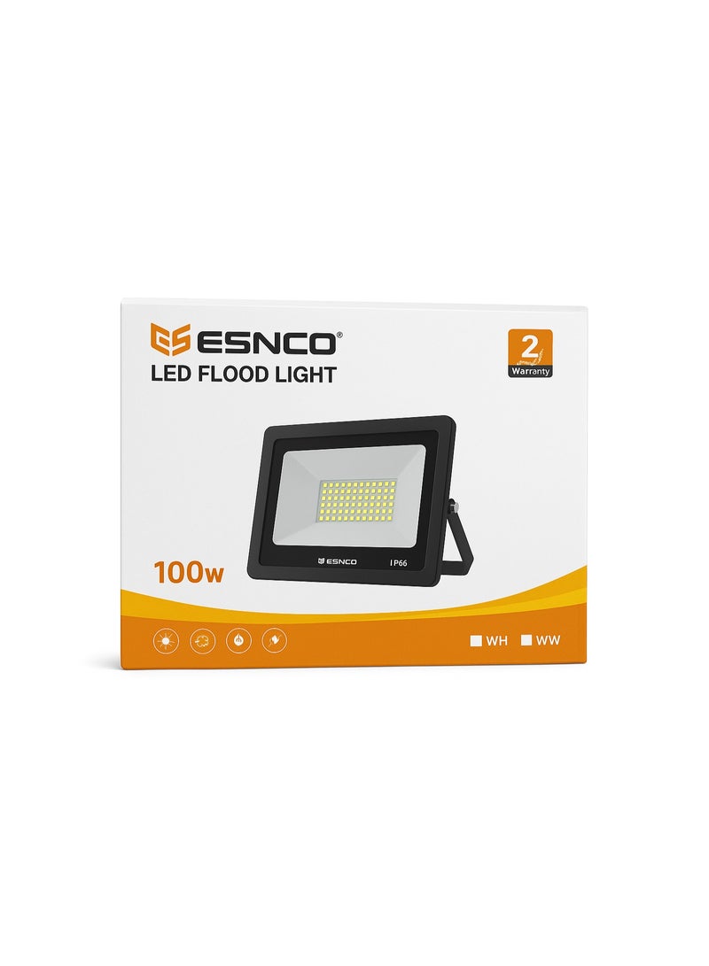 ESNCO 100 واط ضوء الفيضانات LED خارجي، ضوء عمل LED، مصباح فيضان IP66 مقاوم للماء، 6500 كلفن 1 حزمة ضوء أمان للحديقة، الحديقة، الملعب، المرآب، ملعب الأطفال - Image 1