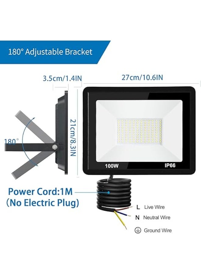 ESNCO 100 واط ضوء الفيضانات LED خارجي، ضوء عمل LED، مصباح فيضان IP66 مقاوم للماء، 6500 كلفن 1 حزمة ضوء أمان للحديقة، الحديقة، الملعب، المرآب، ملعب الأطفال - Image 2