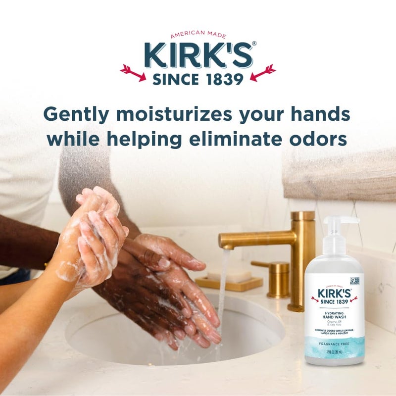 Kirk's Hydrating Hand Wash - Made with Coconut Oil and Aloe Vera, With Odor Neutralizing Technology To Help Eliminate Odors, Non-GMO, Vegan, Fragrance Free, 12 Fl Oz. 4 pack - Image 4