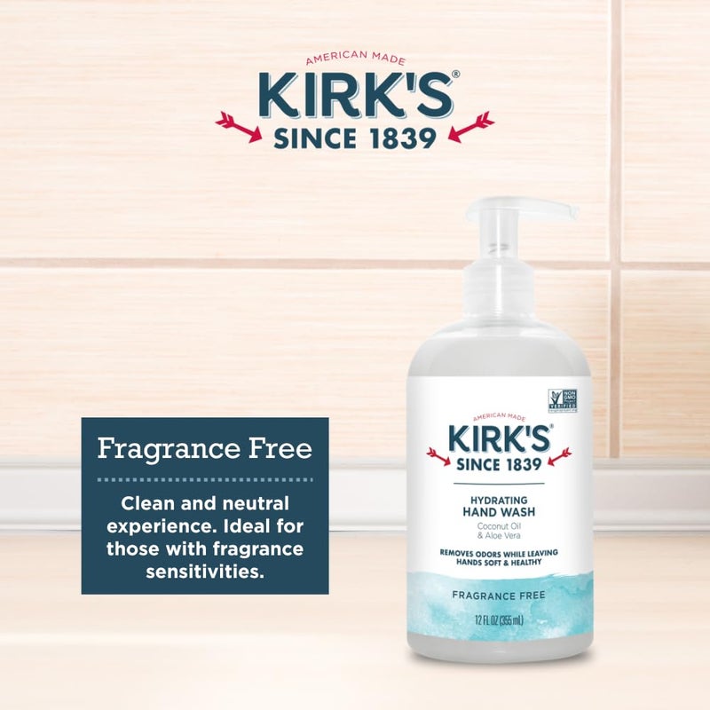 Kirk's Hydrating Hand Wash - Made with Coconut Oil and Aloe Vera, With Odor Neutralizing Technology To Help Eliminate Odors, Non-GMO, Vegan, Fragrance Free, 12 Fl Oz. 4 pack - Image 5