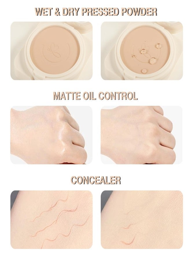 GEUUFEA Matte Pressed Powder, Wet & Dry Concealer Foundation, Oil Control Flawless Setting Powder, Portable Face Makeup Compact with Puff Applicator - Image 2