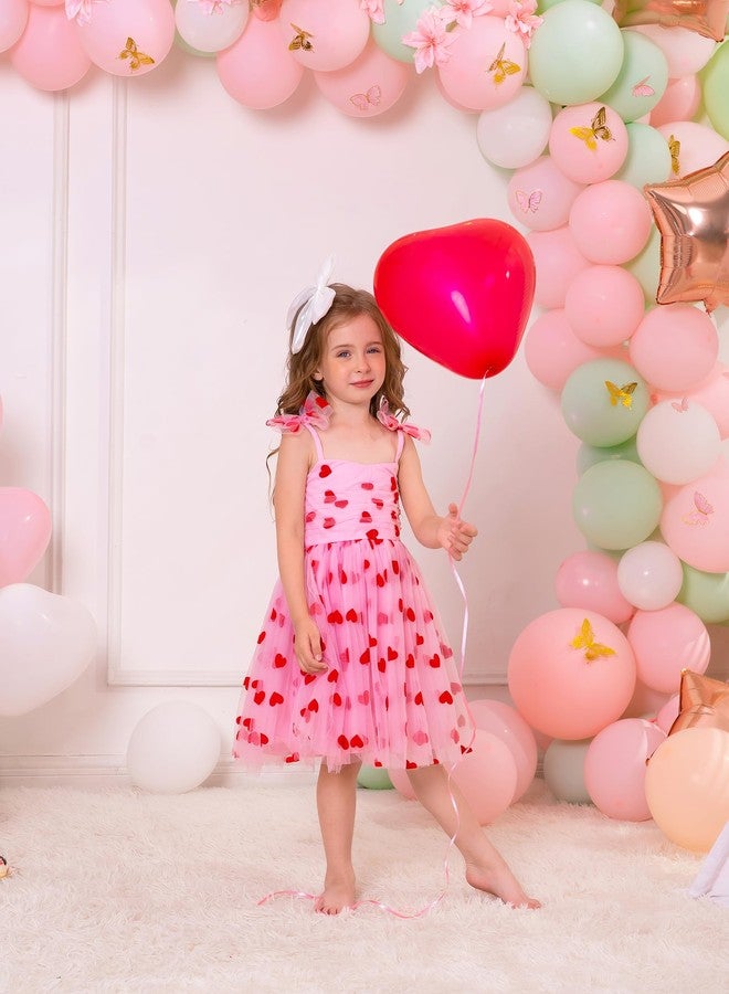 OBEEII Valentine's Day Dress for Baby Girls, Infant Toddler Sleeveless Red Hearts Tutu Dress Smocked Tulle Princess Dress Flower Girls Dress First Birthday Cake Smash Outfit Pink -red Hearts 5-6 Years - Image 2