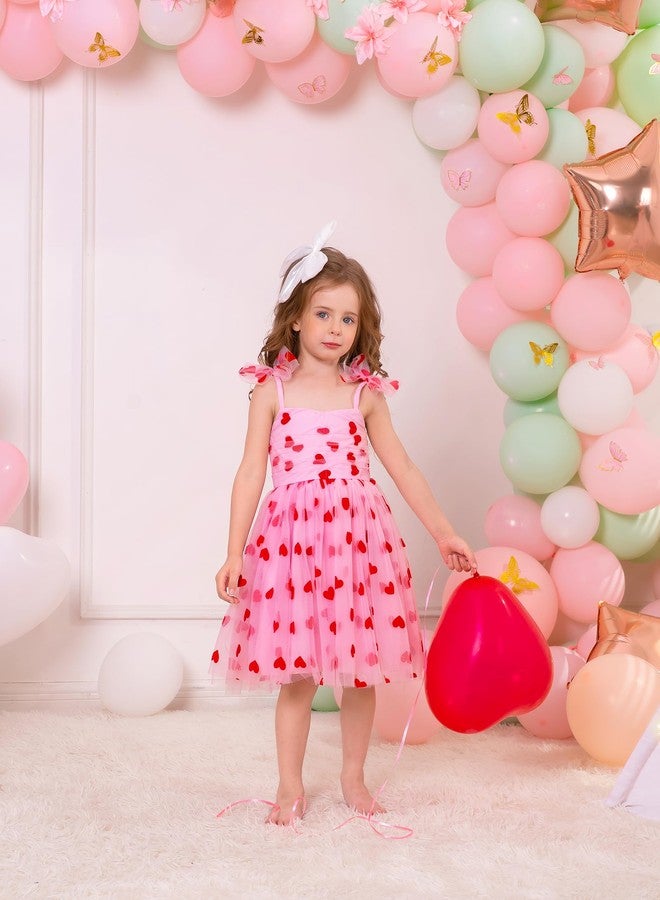 OBEEII Valentine's Day Dress for Baby Girls, Infant Toddler Sleeveless Red Hearts Tutu Dress Smocked Tulle Princess Dress Flower Girls Dress First Birthday Cake Smash Outfit Pink -red Hearts 5-6 Years - Image 4