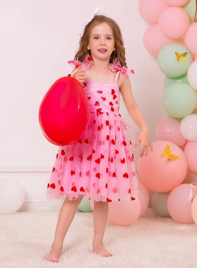OBEEII Valentine's Day Dress for Baby Girls, Infant Toddler Sleeveless Red Hearts Tutu Dress Smocked Tulle Princess Dress Flower Girls Dress First Birthday Cake Smash Outfit Pink -red Hearts 5-6 Years - Image 5
