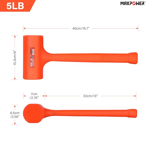 Maxpower مطرقة ماكس باور المضادة للارتداد، 5 رطل مطرقة مضادة للارتداد بمقبض مزخرف، مقاومة للشرر والارتداد - برتقالي - Image 2
