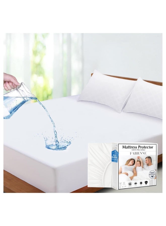 فابينني واقي مرتبة مقاوم للماء مقاس كوين 160 × 200 سم، غطاء مرتبة من الألياف الدقيقة عالي الامتصاص للأطفال والبالغين والحيوانات الأليفة، تصميم جيب عميق، واقي مرتبة مقاوم للماء بنسبة 100%، أبيض