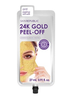 SKIN REPUBLIC Skin Republic 24K Gold Peel Off Anti Aging Face Mask Sheet 27 ml - (3 Applications)  - Image 1