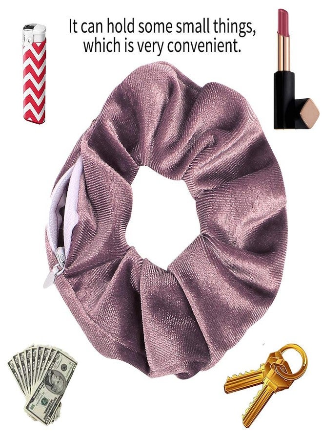 DINPREY Women's Tie-Dye Scrunchie Hair Ties with Hidden Zipper Pouch - Soft Velvet Hair Elastics for VSCO Girls (8 Pcs Multicolor) - Image 2