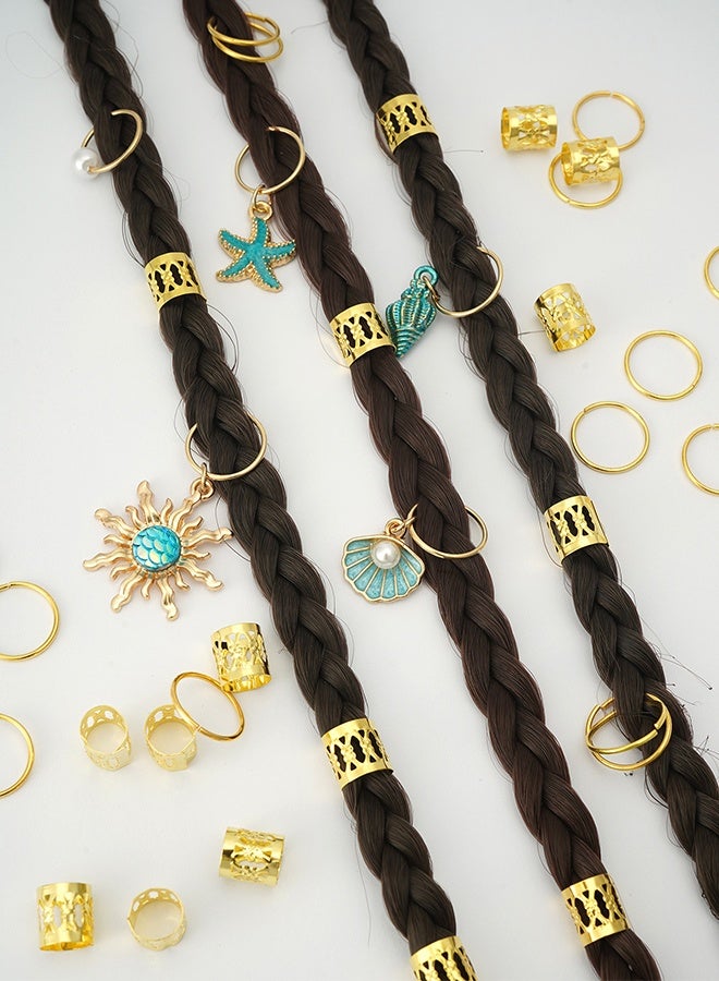 ليمون مجموعة إكسسوارات شعر أنيقة من 45 قطعة، مجوهرات شعر ذهبية، لضفائر بطابع المحيط، ودريدلوكس، وإكسسوارات شعر، وأساور شعر مضفرة، وخواتم، وزينة. - Image 4