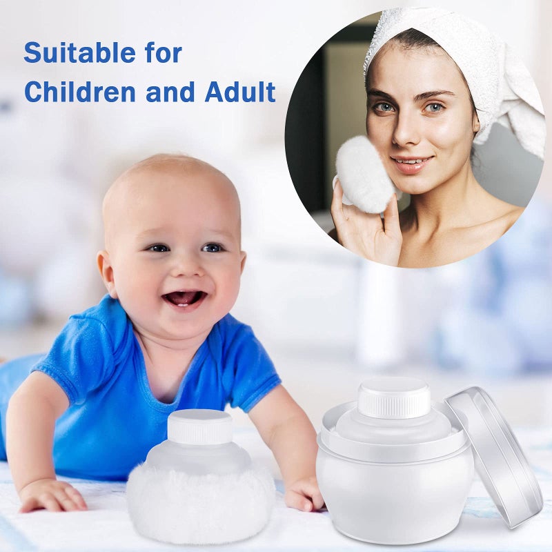 Cunhill 4 Pcs Body Powder Puff and Container Portable Body Powder Container with Puff Case Soft Washable Reusable Face Wet Dry Makeup for Baby Women Dusting Bath Travel Home Use - Image 5