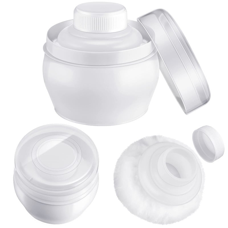 Cunhill 4 Pcs Body Powder Puff and Container Portable Body Powder Container with Puff Case Soft Washable Reusable Face Wet Dry Makeup for Baby Women Dusting Bath Travel Home Use - Image 1