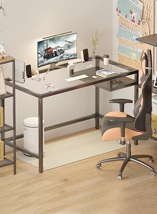 فاشون هوم طاولة تزيين شفافة بتصميم عصري متعدد الوظائف، طاولة دراسة مريحة، طاولة سطح مكتب، محطة عمل تخزين كبيرة لغرفة النوم وغرفة الملابس، أسود 100×50×73 سم - Image 1