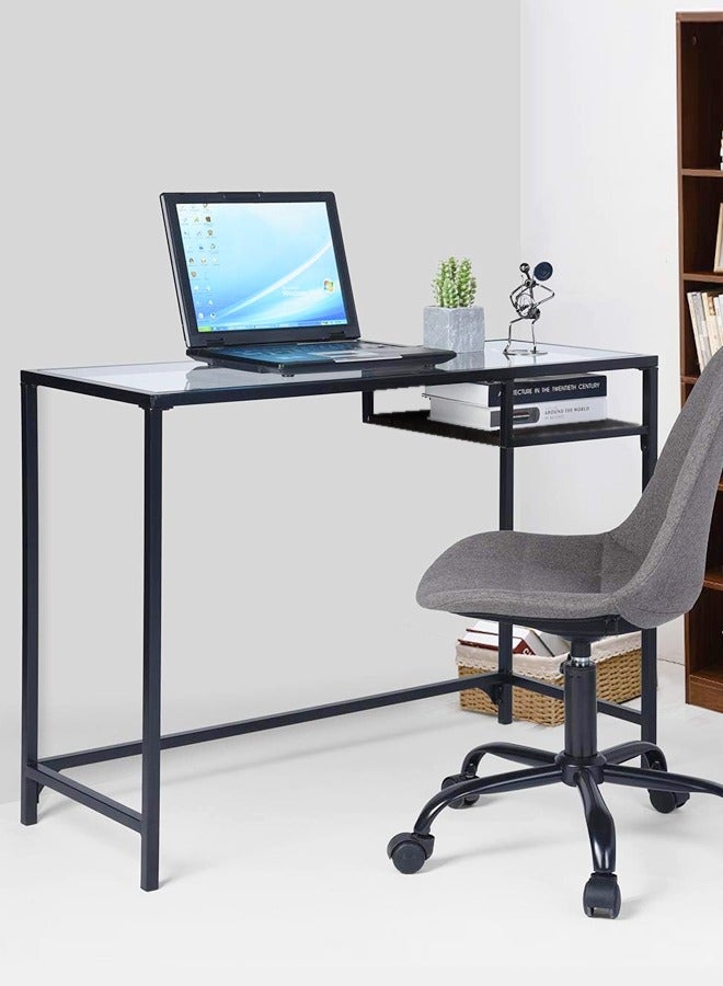 فاشون هوم طاولة تزيين شفافة بتصميم عصري متعدد الوظائف، طاولة دراسة مريحة، طاولة سطح مكتب، محطة عمل تخزين كبيرة لغرفة النوم وغرفة الملابس، أسود 100×50×73 سم - Image 5