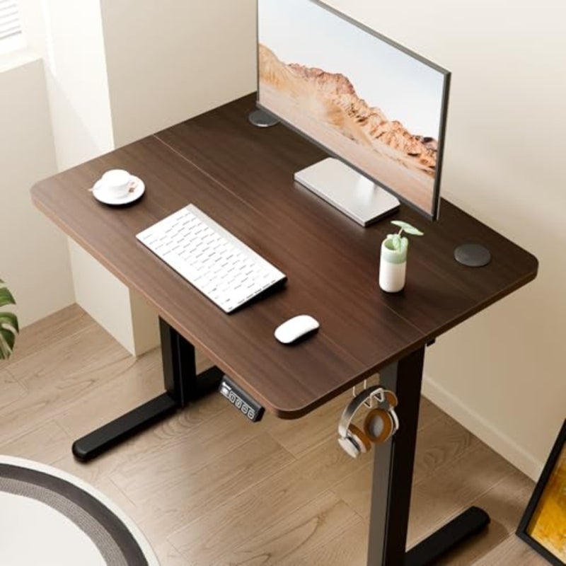 Electric Standing Desk Height Adjustable Desk 80x60cm 31.5"x23.6",Sit Stand table with Splicing Top for Home Office ( Frame + Walnut Desktop) 2 Up/Down Buttons + 2 Memory Preset, 28.7"-46.4" in Height, Heavy Load Capacity, Hooks, Home Office Gaming - Image 5