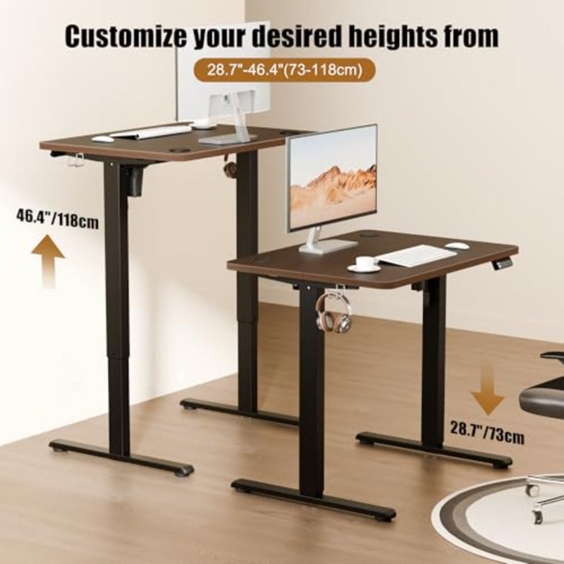 Electric Standing Desk Height Adjustable Desk 80x60cm 31.5"x23.6",Sit Stand table with Splicing Top for Home Office ( Frame + Walnut Desktop) 2 Up/Down Buttons + 2 Memory Preset, 28.7"-46.4" in Height, Heavy Load Capacity, Hooks, Home Office Gaming - Image 4