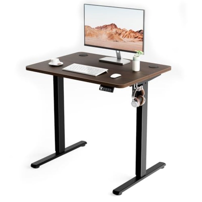 Electric Standing Desk Height Adjustable Desk 80x60cm 31.5"x23.6",Sit Stand table with Splicing Top for Home Office ( Frame + Walnut Desktop) 2 Up/Down Buttons + 2 Memory Preset, 28.7"-46.4" in Height, Heavy Load Capacity, Hooks, Home Office Gaming - Image 1