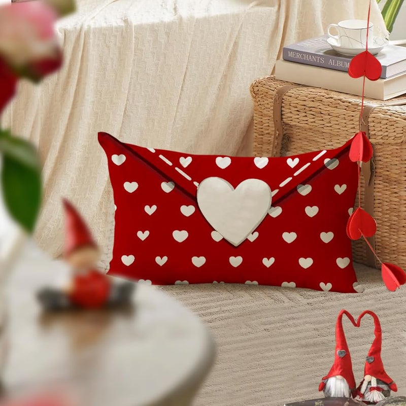 RABUSOFA Valentines Pillow Covers 12x20 inch Valentines Day Decoration Red Love Heart Anniversary Wedding Lumbar Throw Pillowcase for Couch Home Decor Red - Image 3