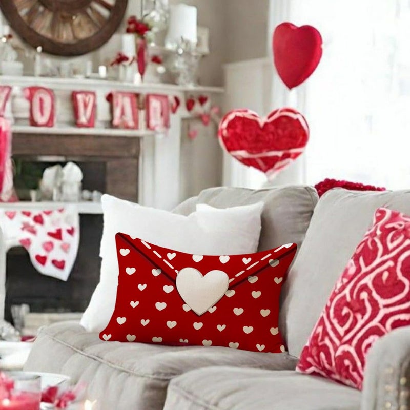 RABUSOFA Valentines Pillow Covers 12x20 inch Valentines Day Decoration Red Love Heart Anniversary Wedding Lumbar Throw Pillowcase for Couch Home Decor Red - Image 4