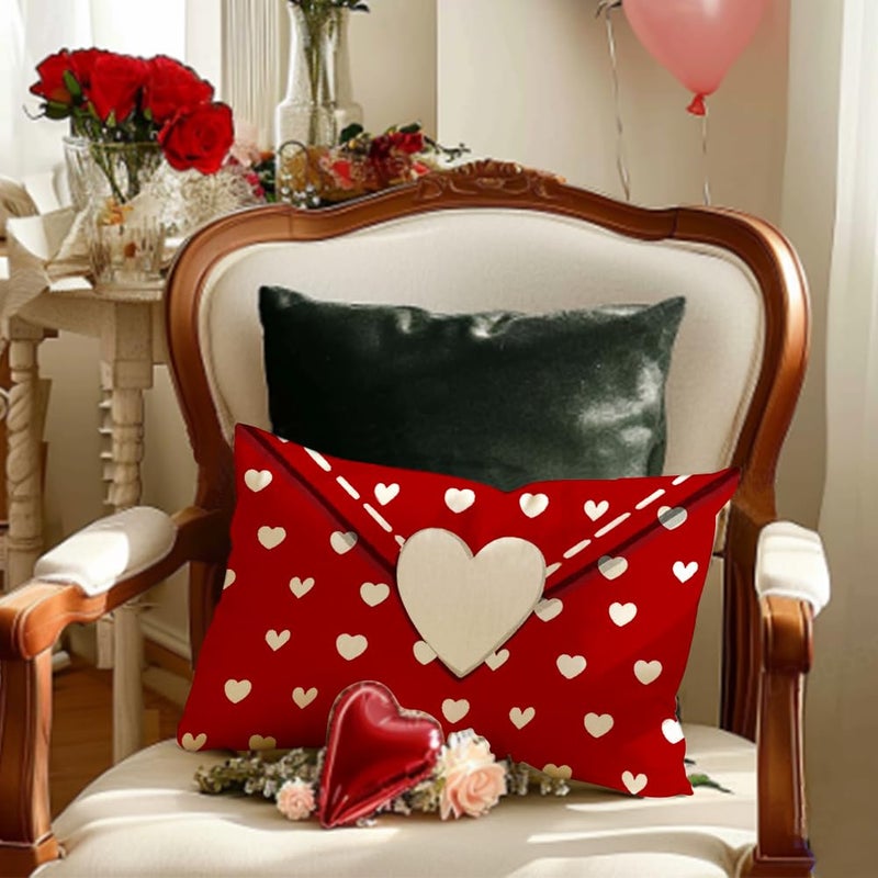 RABUSOFA Valentines Pillow Covers 12x20 inch Valentines Day Decoration Red Love Heart Anniversary Wedding Lumbar Throw Pillowcase for Couch Home Decor Red - Image 2