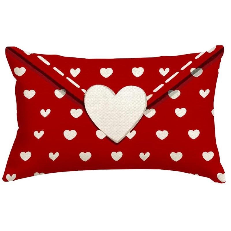 RABUSOFA Valentines Pillow Covers 12x20 inch Valentines Day Decoration Red Love Heart Anniversary Wedding Lumbar Throw Pillowcase for Couch Home Decor Red - Image 1