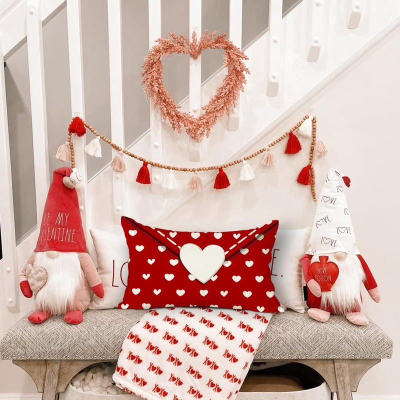 RABUSOFA Valentines Pillow Covers 12x20 inch Valentines Day Decoration Red Love Heart Anniversary Wedding Lumbar Throw Pillowcase for Couch Home Decor Red - Image 5