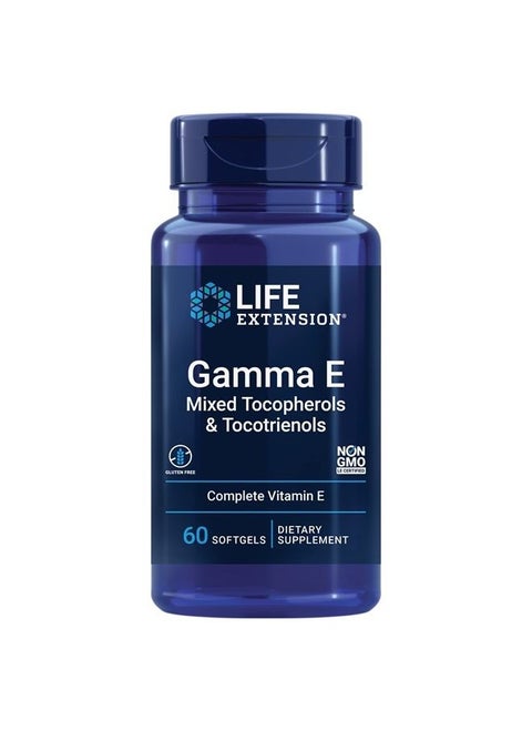 Gamma E Mixed Tocopherols & Tocotrienols - Complete Spectrum of Vitamin E for Antioxidant Protection - Gluten-Free, Non-GMO - 60 Softgels
