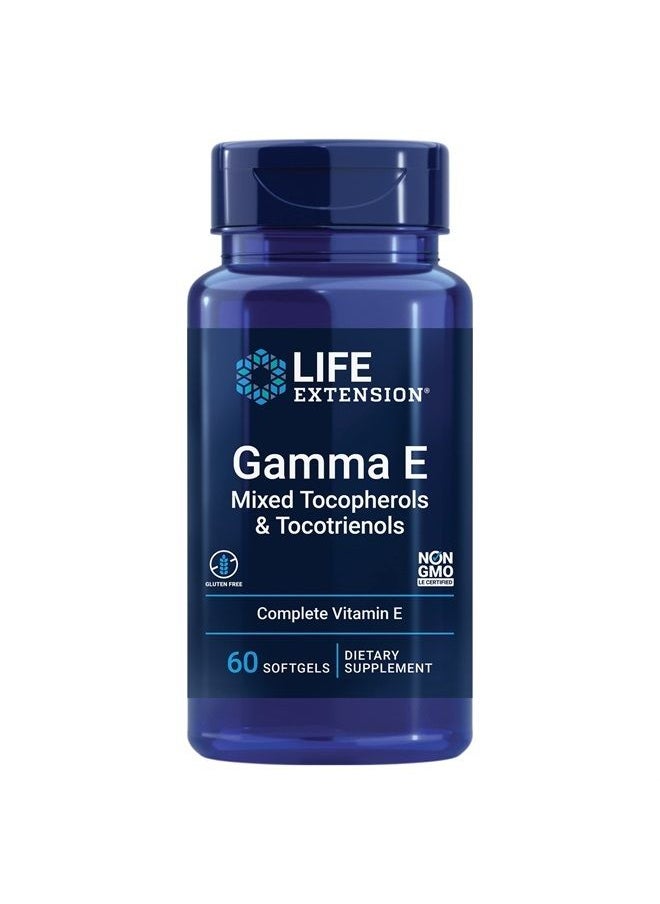 Gamma E Mixed Tocopherols & Tocotrienols - Complete Spectrum of Vitamin E for Antioxidant Protection - Gluten-Free, Non-GMO - 60 Softgels