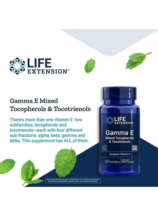 Gamma E Mixed Tocopherols & Tocotrienols - Complete Spectrum of Vitamin E for Antioxidant Protection - Gluten-Free, Non-GMO - 60 Softgels