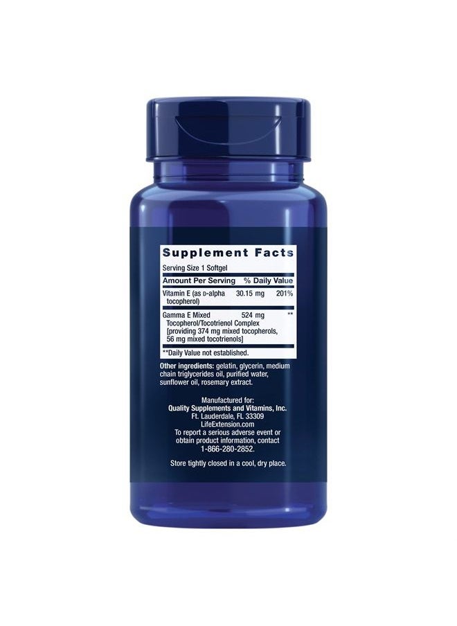 Gamma E Mixed Tocopherols & Tocotrienols - Complete Spectrum of Vitamin E for Antioxidant Protection - Gluten-Free, Non-GMO - 60 Softgels