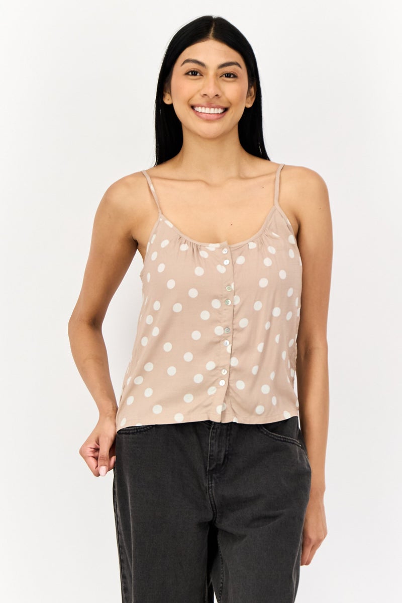 ONLY Women Crew Neck Sleeveless Polka Dots Tank Top, Multicolor - Image 1