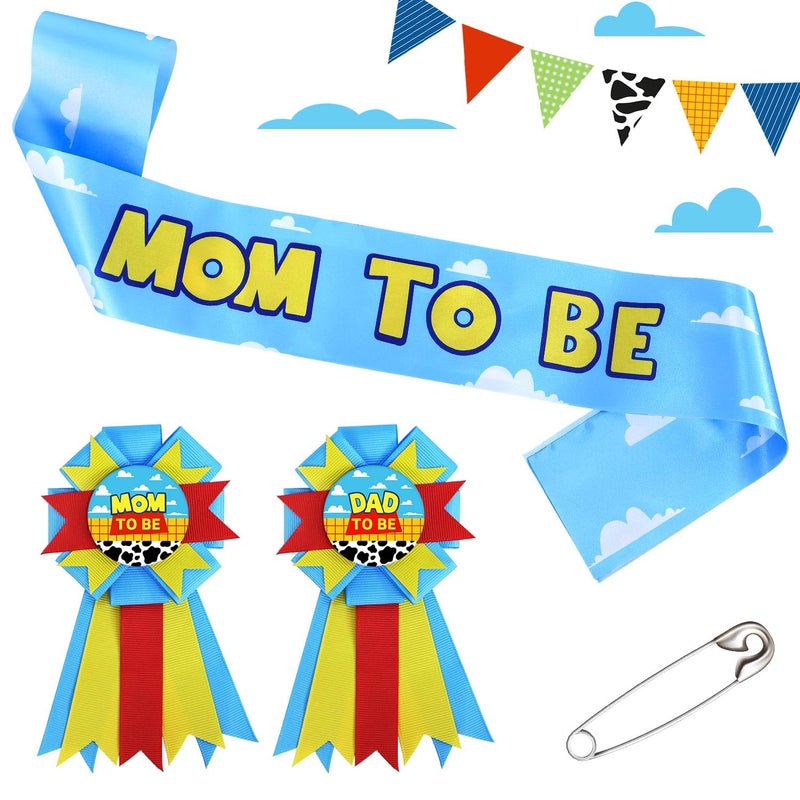 Heboland Boy Story Mom to Be Sash Baby Shower Decorations, It's a Boy Stroy Mommy to Be Sash Dad Corsage Set for Pregnant Mommy Dress Gift - Image 1