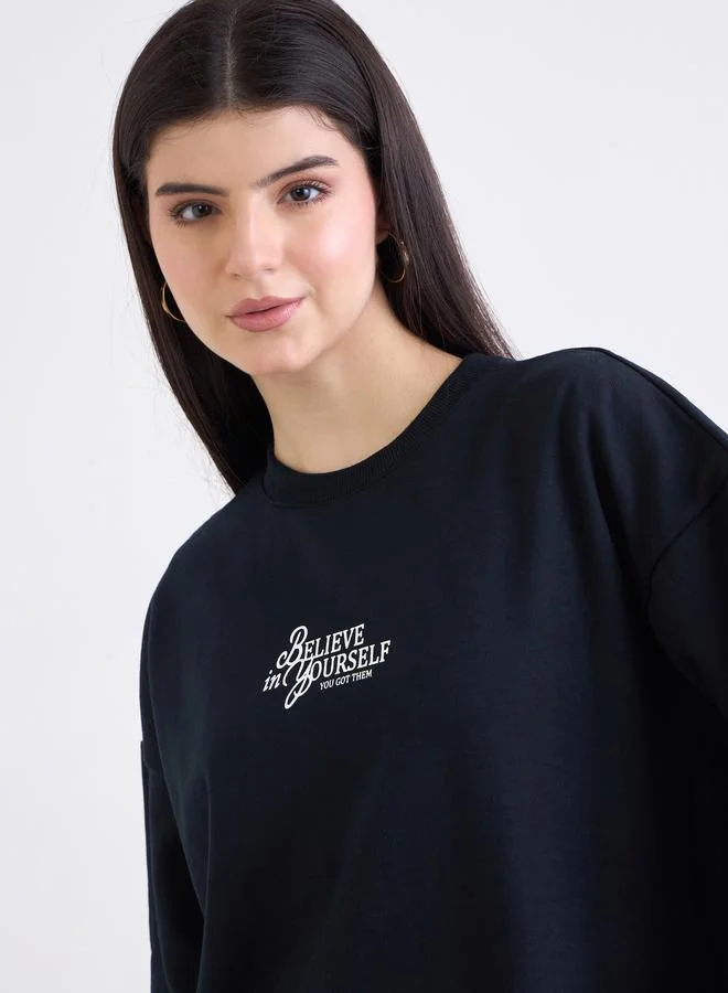 Styli Embroidered Slogan Regular Fit Sweatshirt
