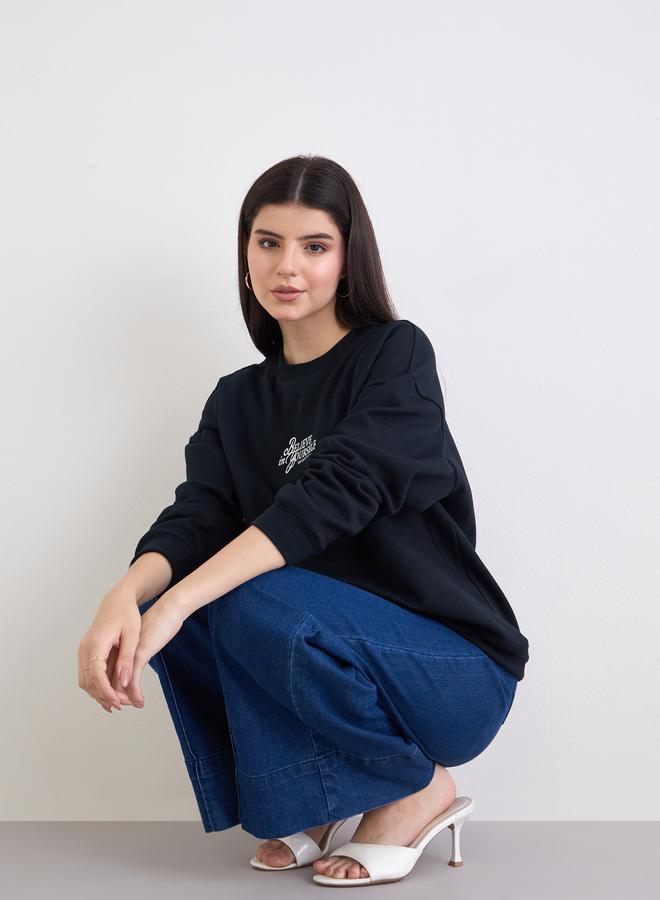 Styli Embroidered Slogan Regular Fit Sweatshirt - Image 3