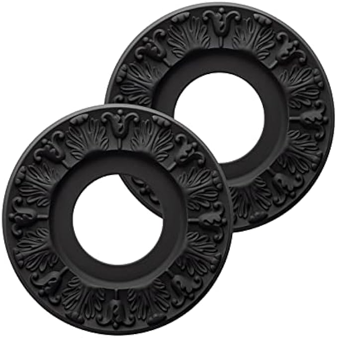 2 PACK VINTAGE CARVED FLOWER PU CEILING MEDALLION FOR LIGHT FIXTURES AND CEILING FANS, 10.1"OD X 4"ID X 0.8 "P (BLACK) - Image 1