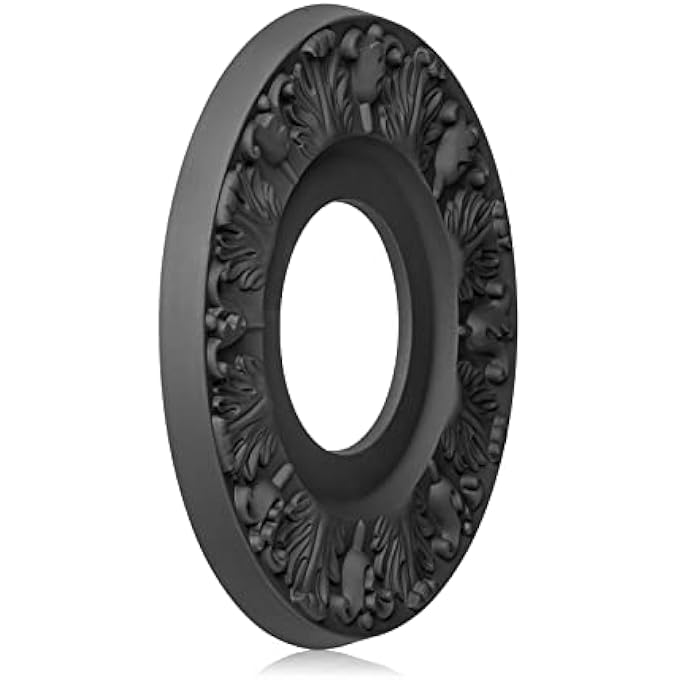 2 PACK VINTAGE CARVED FLOWER PU CEILING MEDALLION FOR LIGHT FIXTURES AND CEILING FANS, 10.1"OD X 4"ID X 0.8 "P (BLACK) - Image 3