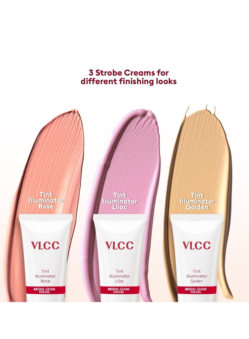 VLCC Bridal Glow Facial Kit - 49g, With Hyaluronic Acid, Niacinamide & Vitamin C. At home facial with 3 Illuminator Strobe Creams - Gold Strobe Cream. Lilac Strobe Cream. Rose Strobe Cream - Image 5