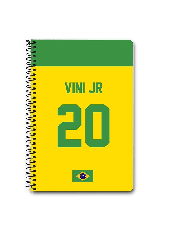 Stylizedd Designer A5 Spiral Notebook Memo Notepad Journal - Football Team - Brazil Player Name - Vini Jr - Image 1
