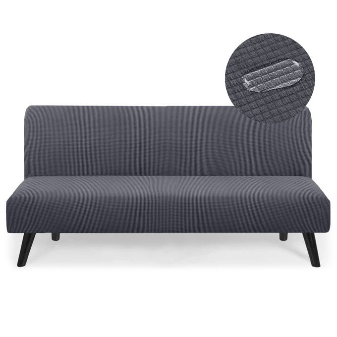 Water Repellent Armless Futon Cover Sofa Bed Slipcover Stretch Full Queen Size Mattress Cover Foldable Sofa Bed Loveseat Slipcover Machine Washable Futon Grey