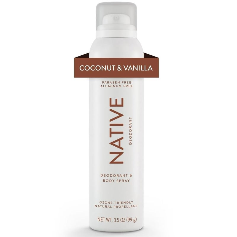 رذاذ الجسم ديو Native يحتوي على مكونات طبيعية  مزيل العرق للنساء والرجال حماية من الروائح طوال اليوم خالي من الألمنيوم والغازات الهيدروكربونية  جوز الهند  الفانيليا