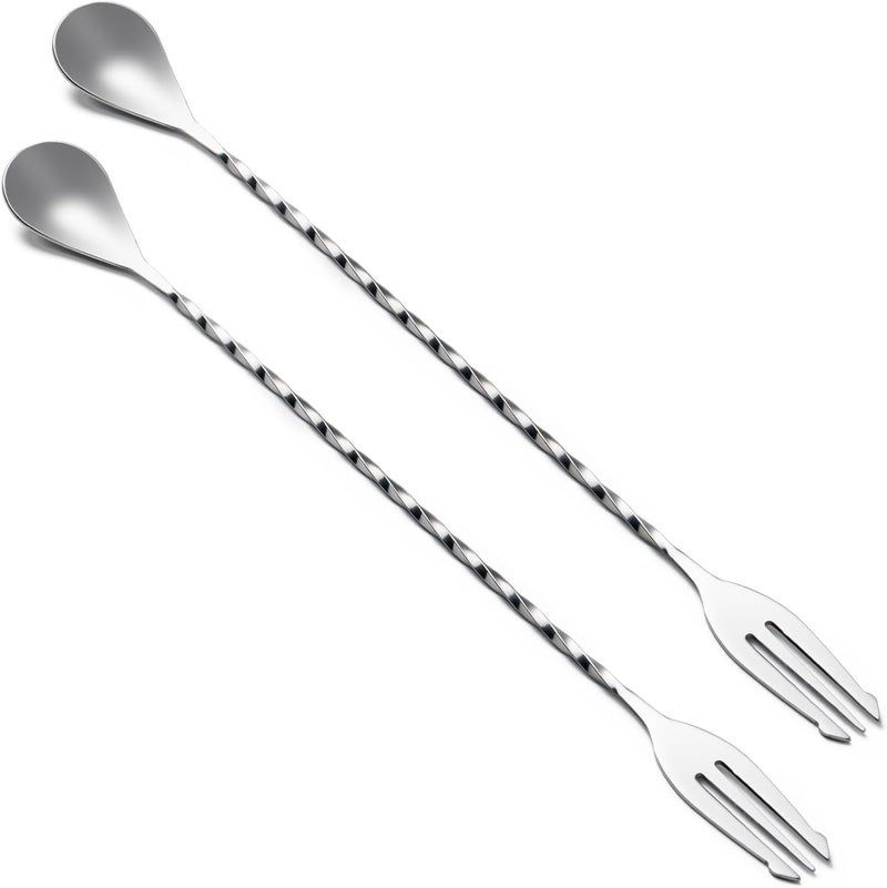 Briout 2 Pcs Bar Spoon, 12 Inches Long Handle Drink Stirrer, Stainless Steel Bar Cocktail Mixing Spoons with Double Ended Design for Stirring, Silver - Image 1
