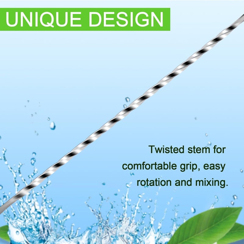Briout 2 Pcs Bar Spoon, 12 Inches Long Handle Drink Stirrer, Stainless Steel Bar Cocktail Mixing Spoons with Double Ended Design for Stirring, Silver - Image 4