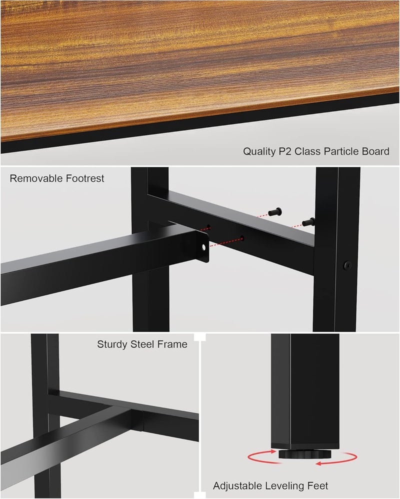 Teraves Modern Rectangular Bar Table, 39.37"x17.71"x39.37", Teak Top, Black Metal Base, 4 Seater, Dining & Bar Use - Image 4