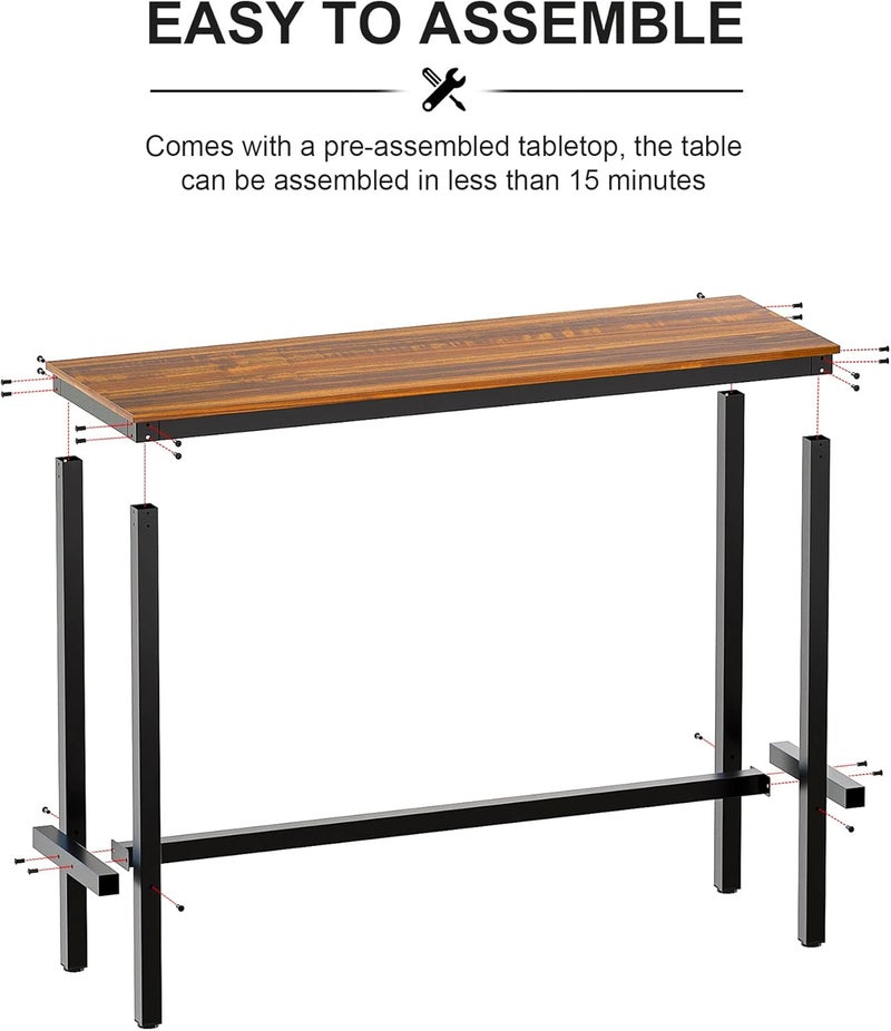 Teraves Modern Rectangular Bar Table, 39.37"x17.71"x39.37", Teak Top, Black Metal Base, 4 Seater, Dining & Bar Use - Image 3