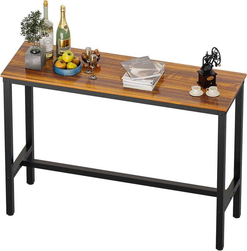 Teraves Modern Rectangular Bar Table, 39.37"x17.71"x39.37", Teak Top, Black Metal Base, 4 Seater, Dining & Bar Use - Image 1