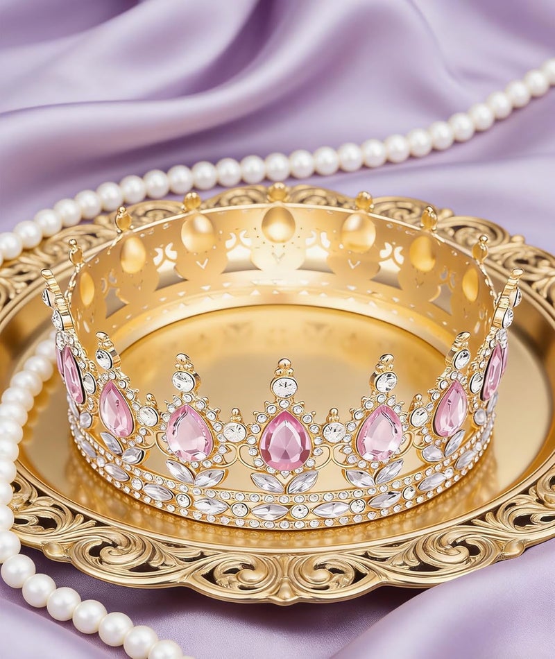 Buildcon تاج 12 سم / 4.72 بوصة للنساء لحفلات الزفاف، تاج للملكة، 16 نقطة وردية مع دائرة ذهبية، تاج مسابقة للملكة، مثالي لحفلات الزفاف، أعياد الميلاد، حفلات التخرج، وكوسبلاي - Image 5