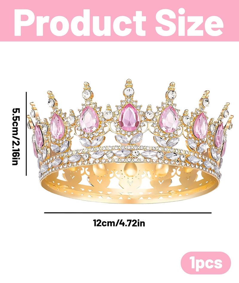 Buildcon تاج 12 سم / 4.72 بوصة للنساء لحفلات الزفاف، تاج للملكة، 16 نقطة وردية مع دائرة ذهبية، تاج مسابقة للملكة، مثالي لحفلات الزفاف، أعياد الميلاد، حفلات التخرج، وكوسبلاي - Image 2