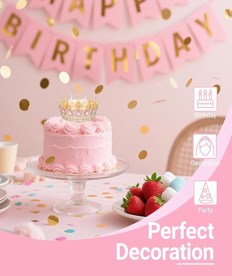 Buildcon تاج 12 سم / 4.72 بوصة للنساء لحفلات الزفاف، تاج للملكة، 16 نقطة وردية مع دائرة ذهبية، تاج مسابقة للملكة، مثالي لحفلات الزفاف، أعياد الميلاد، حفلات التخرج، وكوسبلاي - Image 4