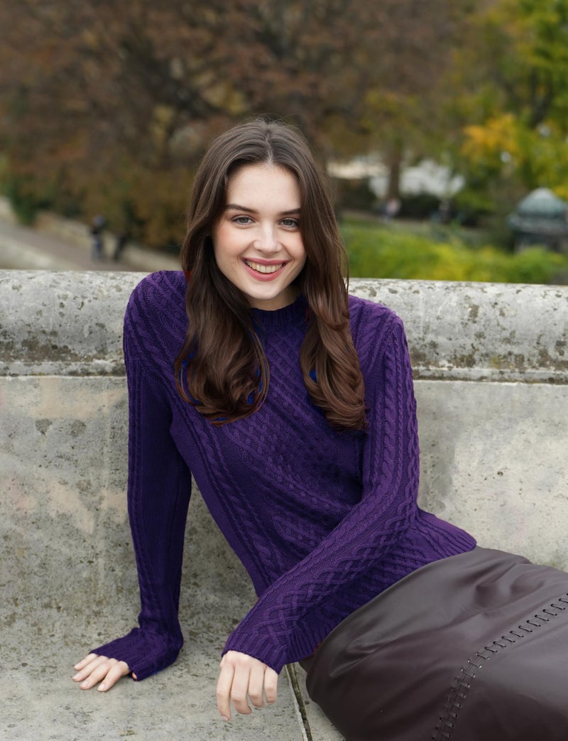 v28 Women Crew Neck Korea Knit Stretchable Elasticity Long Sleeve Sweater Jumper (S, Purple) - Image 3