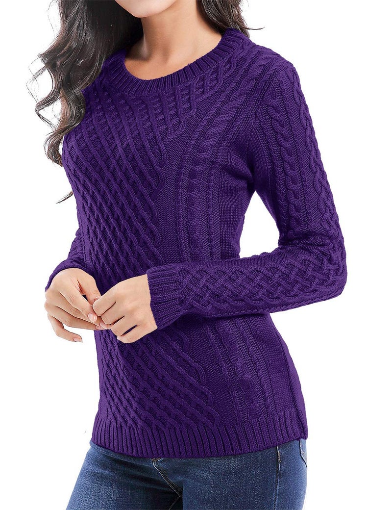 v28 Women Crew Neck Korea Knit Stretchable Elasticity Long Sleeve Sweater Jumper (S, Purple) - Image 1